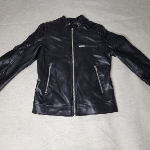 Bershka Womens Leather Jacket Mob Wife Full Zip Black Sz Small Good Condition - Picture 3 of 16